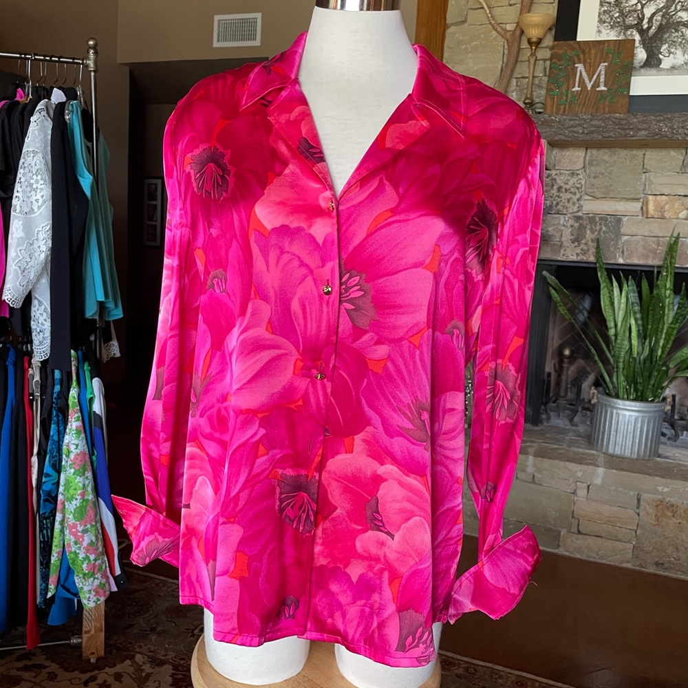 St. John Floral Silk Button Down